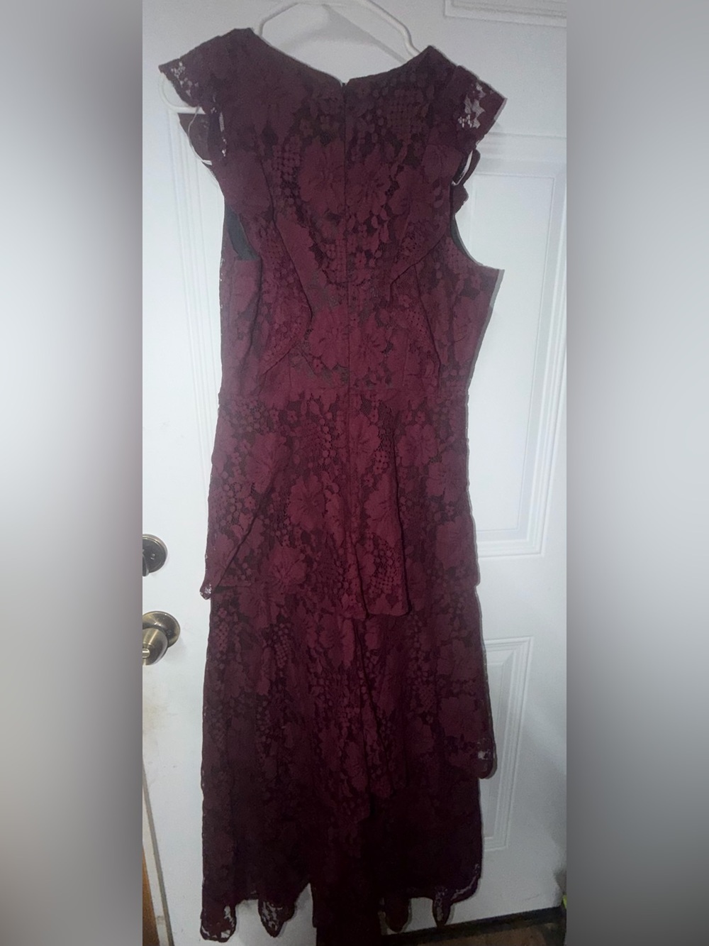 Lulu's Burgundy Lace Tiered V-Neck Maxi Dress - Picture 4 of 5